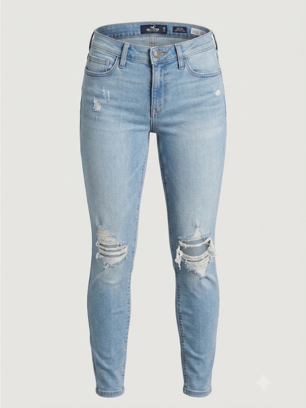 Hollister High Rise Super Soft StretchyLight Blue Distressed Skinny Jeans Sz 7 R